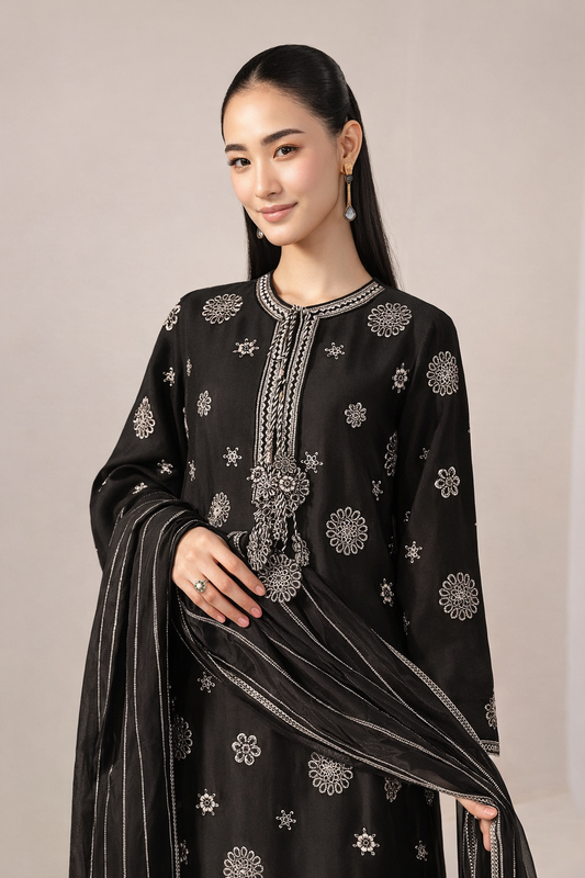 3 Piece Embroidered Tissue Staple Suit