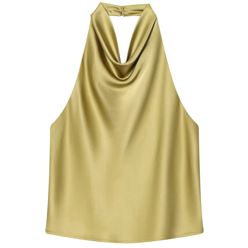Women Halter Satin Corset Backless Tank Top Elegant Sexy Party Summer Vest