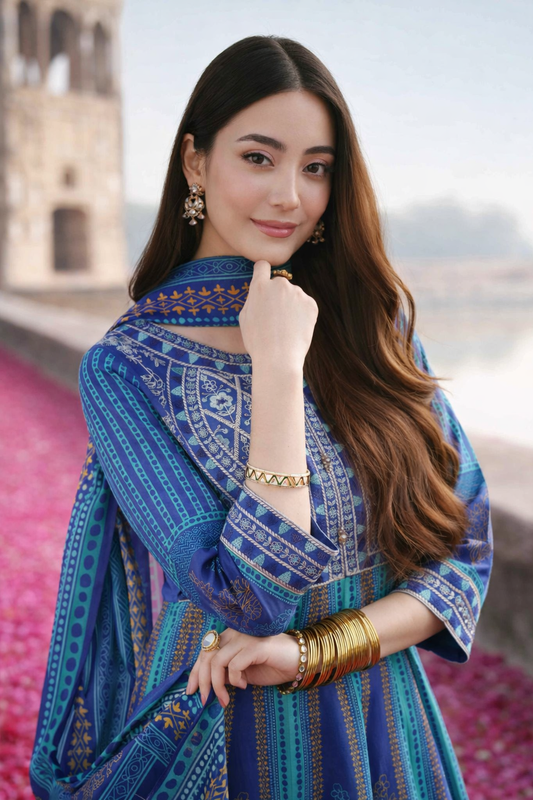 3 Piece - Printed Embroidered Suit - KFE26-87