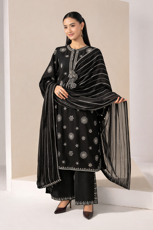 3 Piece Embroidered Tissue Staple Suit