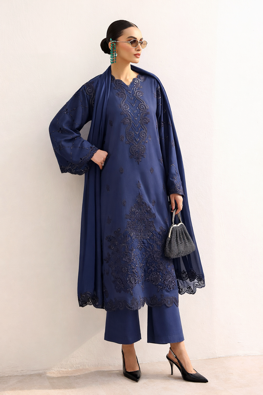 3 Piece Embroidered Raw Silk Suit