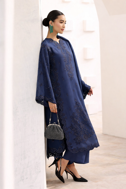 3 Piece Embroidered Raw Silk Suit