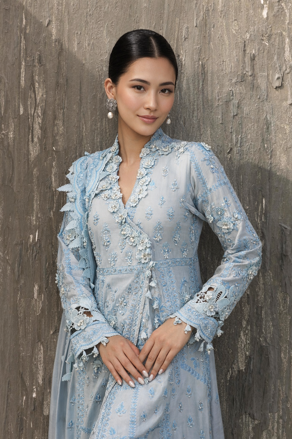 Stitched Luxury Embroidered Long Shirt + Bottom + Dupatta