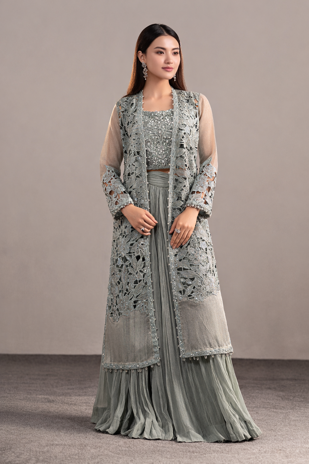 3 Piece Embroidered Zari Organza Suit