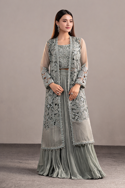 3 Piece Embroidered Zari Organza Suit
