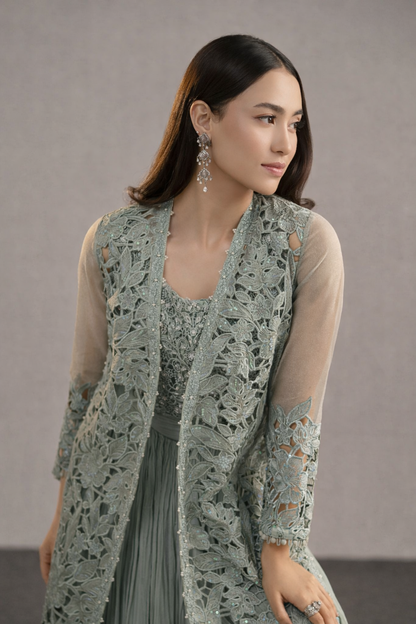 3 Piece Embroidered Zari Organza Suit