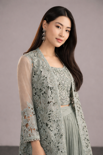 3 Piece Embroidered Zari Organza Suit