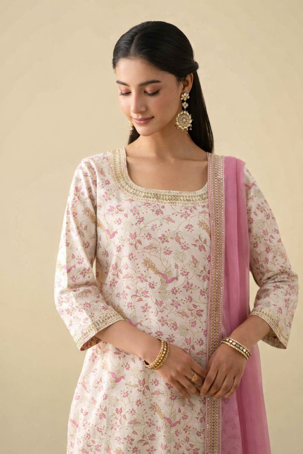 3 Piece - Printed Embroidered Suit