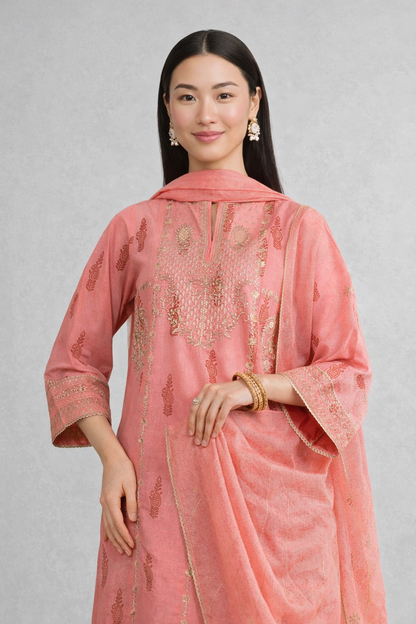 3 Piece - Printed Embroidered Suit - PMD26-42 M