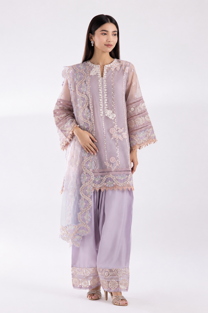 Stitched Khaddi Net Embroidered Suit