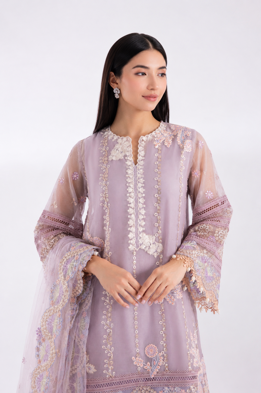 Stitched Khaddi Net Embroidered Suit