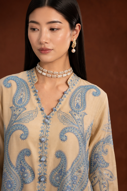 Stitched Embroidered Raw Silk Suit