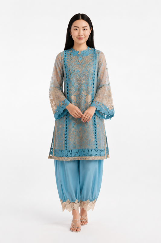 Stitched Blended Embroidered Shirt + Bottom