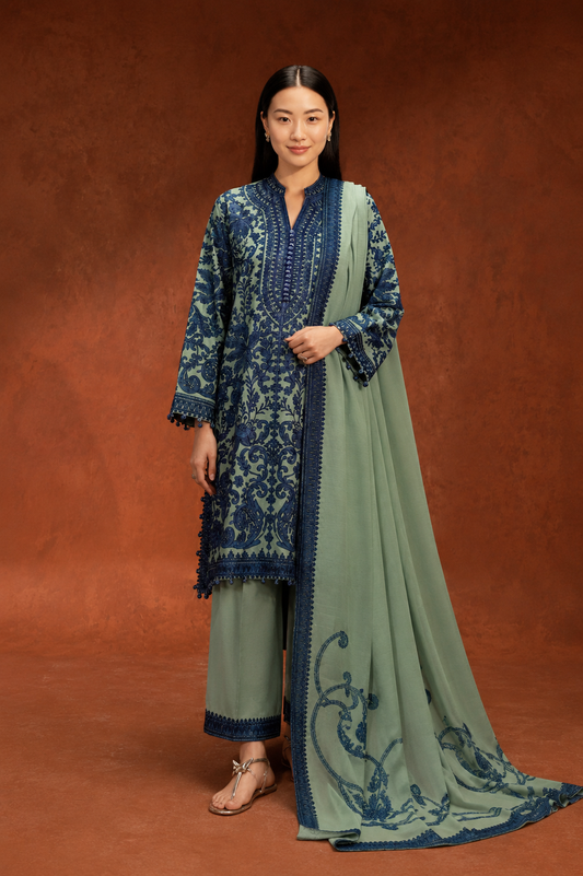 Stitched Embroidered Raw Silk Suit