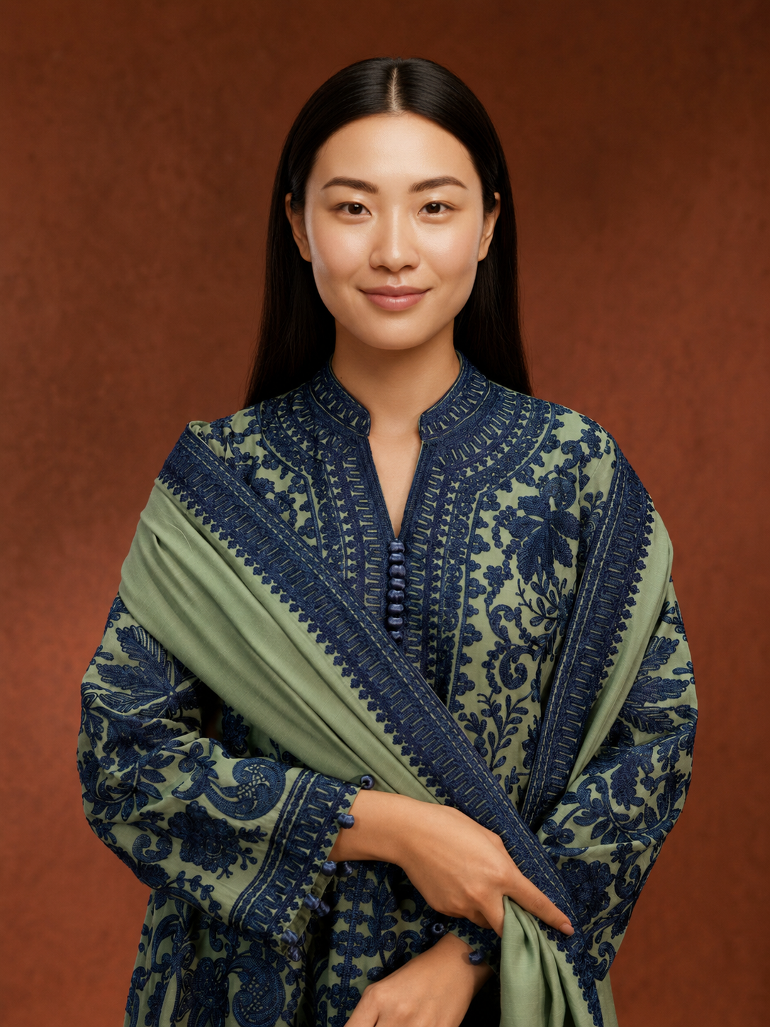 Stitched Embroidered Raw Silk Suit