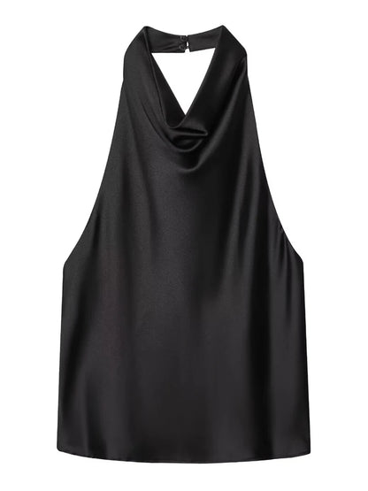 Women Halter Satin Corset Backless Tank Top Elegant Sexy Party Summer Vest