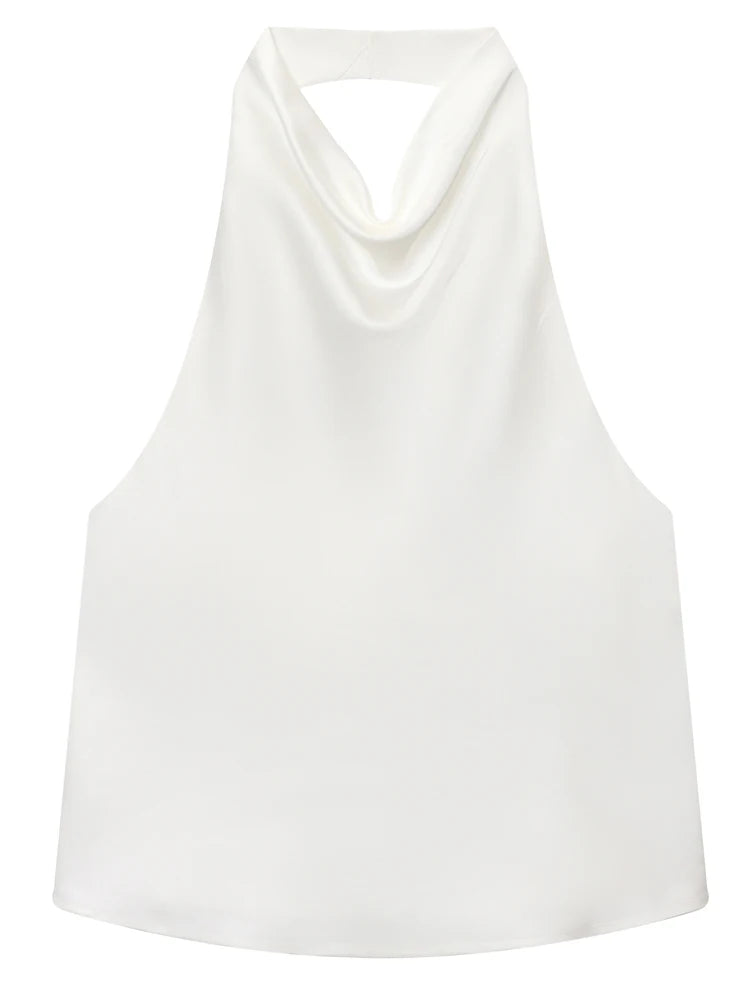 Women Halter Satin Corset Backless Tank Top Elegant Sexy Party Summer Vest