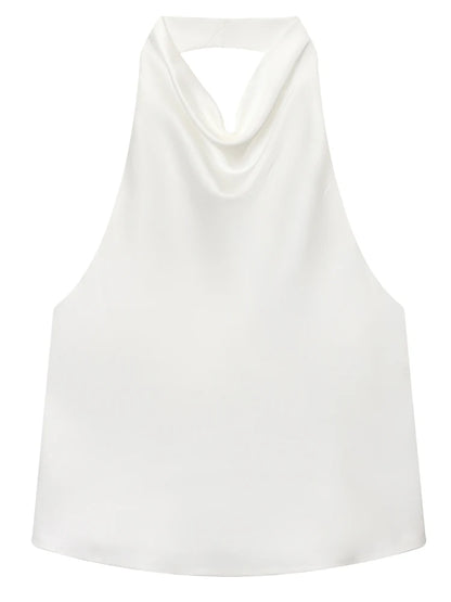 Women Halter Satin Corset Backless Tank Top Elegant Sexy Party Summer Vest