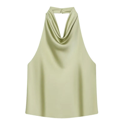 Women Satin Halter Backless Summer Camisole Top Sexy Club Night Outwear
