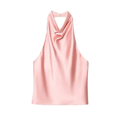 Women Satin Halter Backless Summer Camisole Top Sexy Club Night Outwear