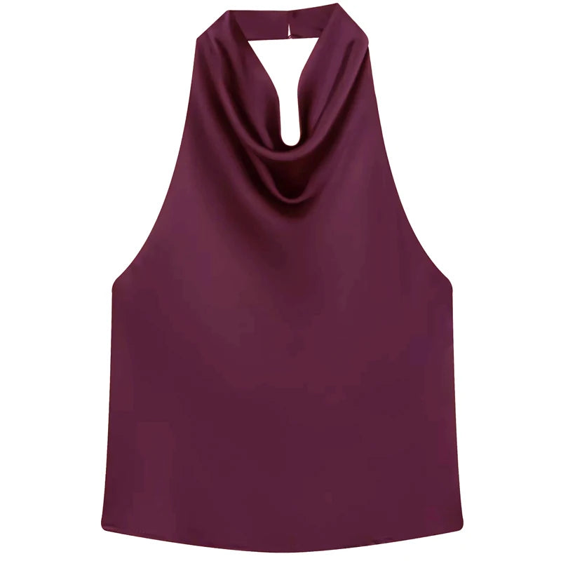 Women Halter Satin Corset Backless Tank Top Elegant Sexy Party Summer Vest