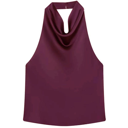 Women Halter Satin Corset Backless Tank Top Elegant Sexy Party Summer Vest