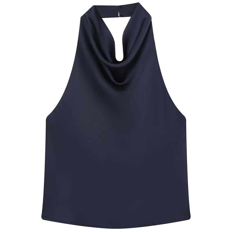 Women Halter Satin Corset Backless Tank Top Elegant Sexy Party Summer Vest