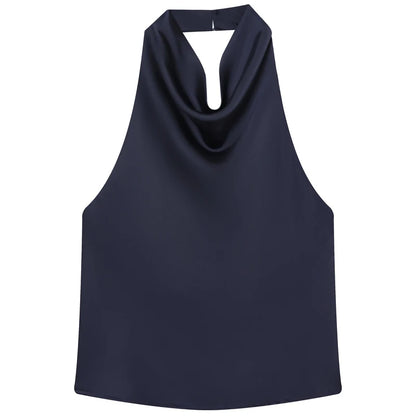 Women Halter Satin Corset Backless Tank Top Elegant Sexy Party Summer Vest
