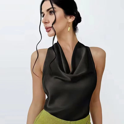 Women Satin Halter Backless Summer Camisole Top Sexy Club Night Outwear