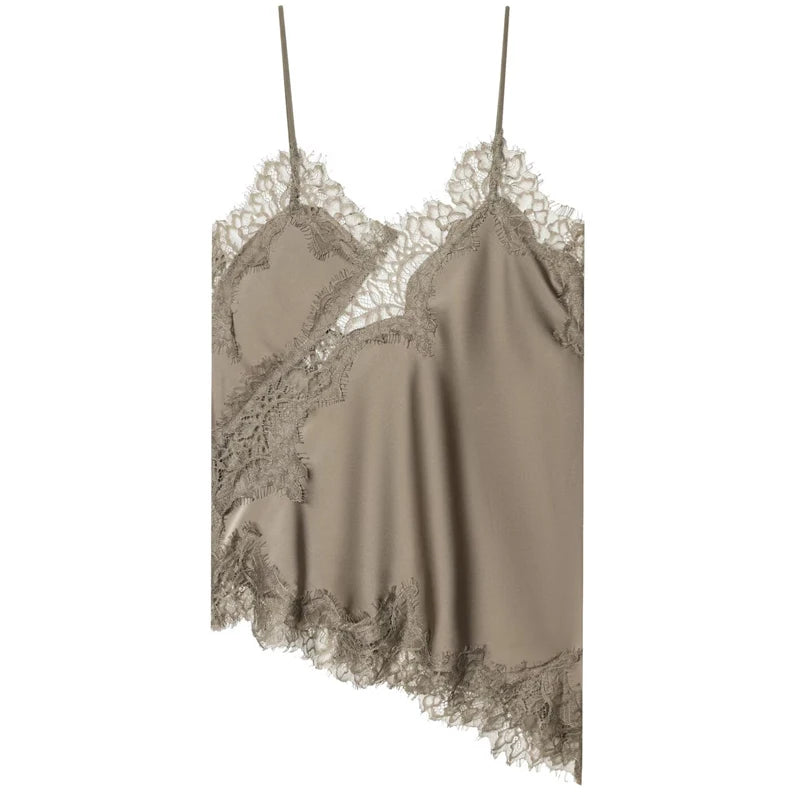 Women Y2K Asymmetrical Lace Satin Camisole Top Off Shoulder Backless Sexy Street Style