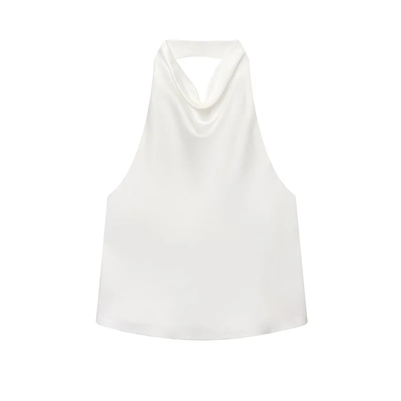 Women Satin Halter Backless Summer Camisole Top Sexy Club Night Outwear