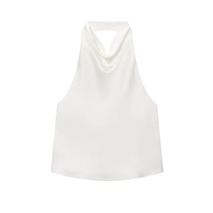 Women Satin Halter Backless Summer Camisole Top Sexy Club Night Outwear