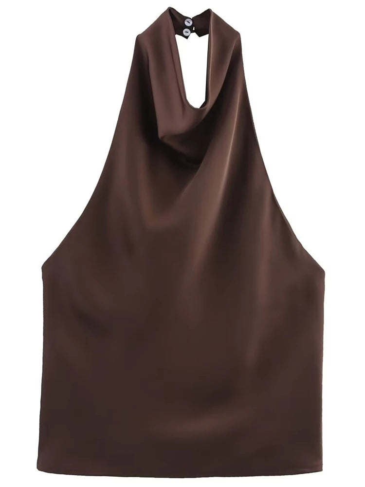 Women Halter Satin Corset Backless Tank Top Elegant Sexy Party Summer Vest