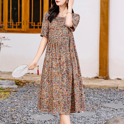 Women Boho Print Maxi Dress Casual Short Sleeve Summer Beach Dress