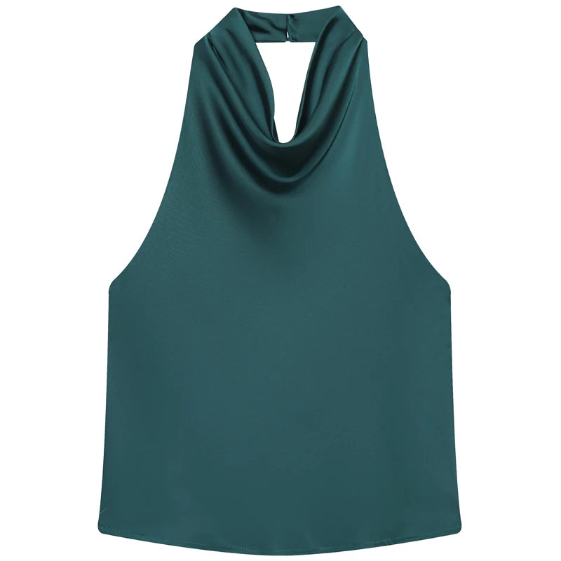 Women Halter Satin Corset Backless Tank Top Elegant Sexy Party Summer Vest