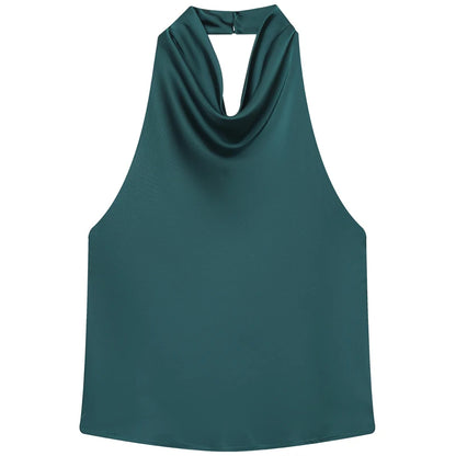 Women Halter Satin Corset Backless Tank Top Elegant Sexy Party Summer Vest