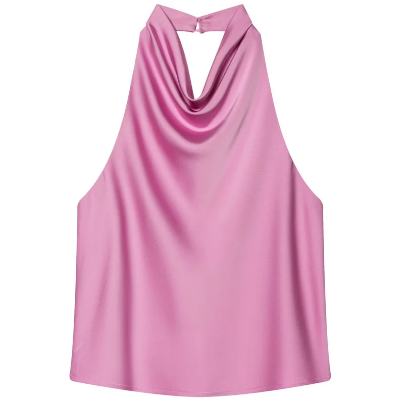 Women Halter Satin Corset Backless Tank Top Elegant Sexy Party Summer Vest