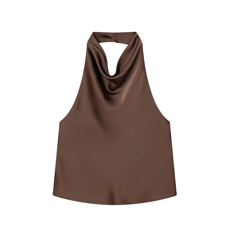 Women Satin Halter Backless Summer Camisole Top Sexy Club Night Outwear