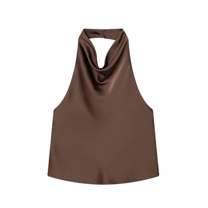 Women Satin Halter Backless Summer Camisole Top Sexy Club Night Outwear