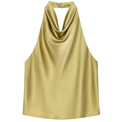Women Halter Satin Corset Backless Tank Top Elegant Sexy Party Summer Vest