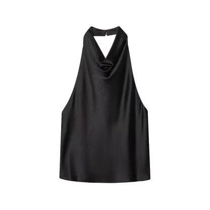 Women Satin Halter Backless Summer Camisole Top Sexy Club Night Outwear