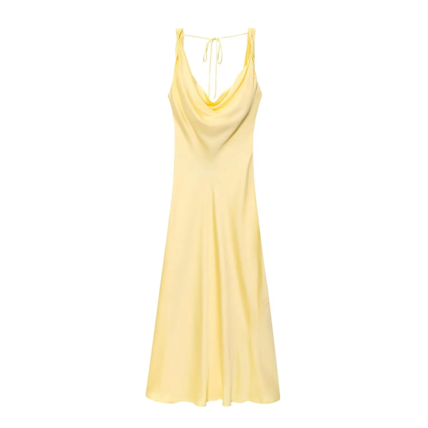 Women Satin V Neck Backless Midi Dress Elegant Lace Up Summer Vacation Dress