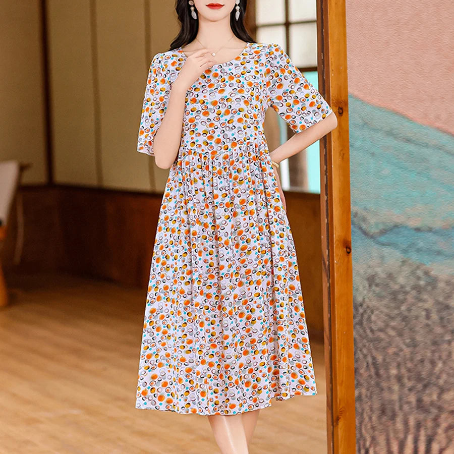Women Boho Print Maxi Dress Casual Short Sleeve Summer Beach Dress