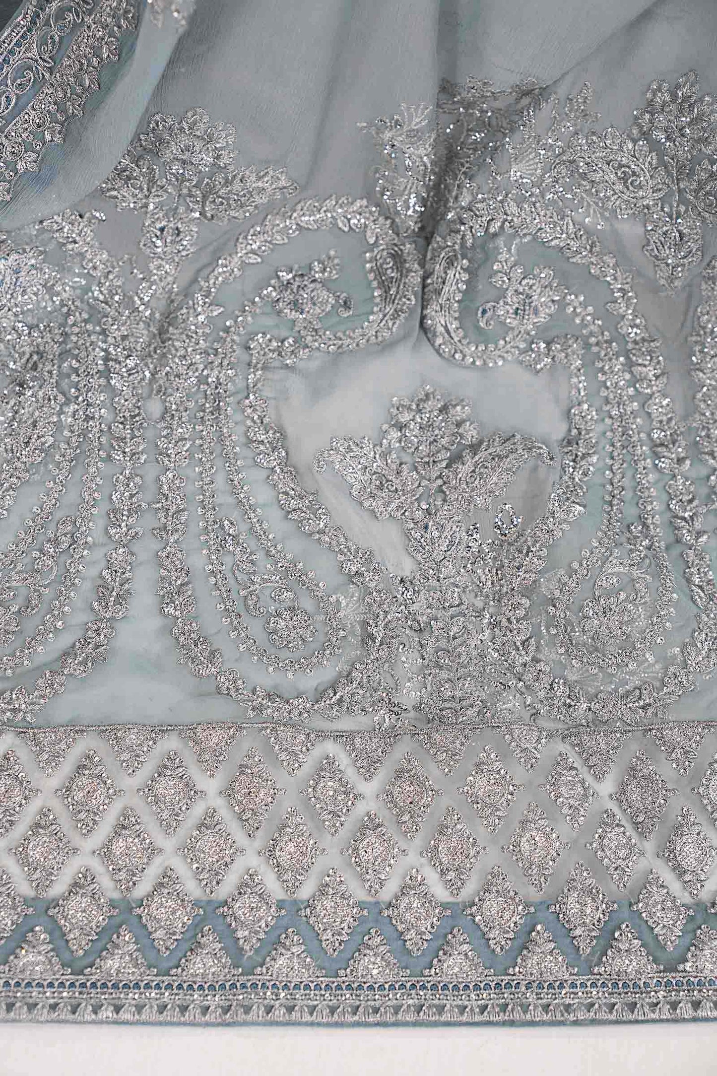 Sky Blue Embroidered Chiffon Saree with Blouse & Petticoat