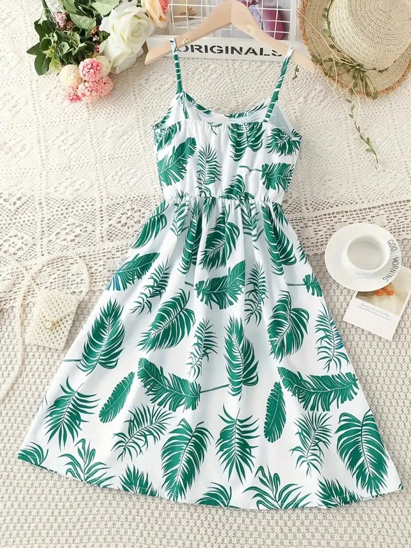 Girls Leaf Print Sleeveless Jumpsuit Casual Summer Beach Outfit