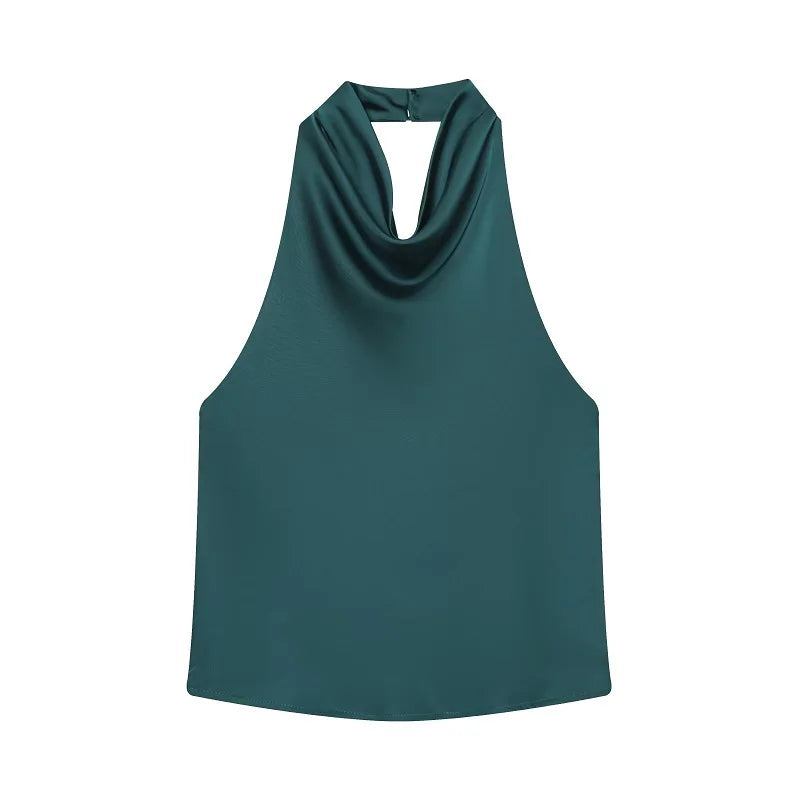 Women Satin Halter Backless Summer Camisole Top Sexy Club Night Outwear