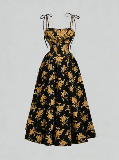 Women Floral Bandeau Maxi Dress Sleeveless A-Line Elegant Summer Party Dress