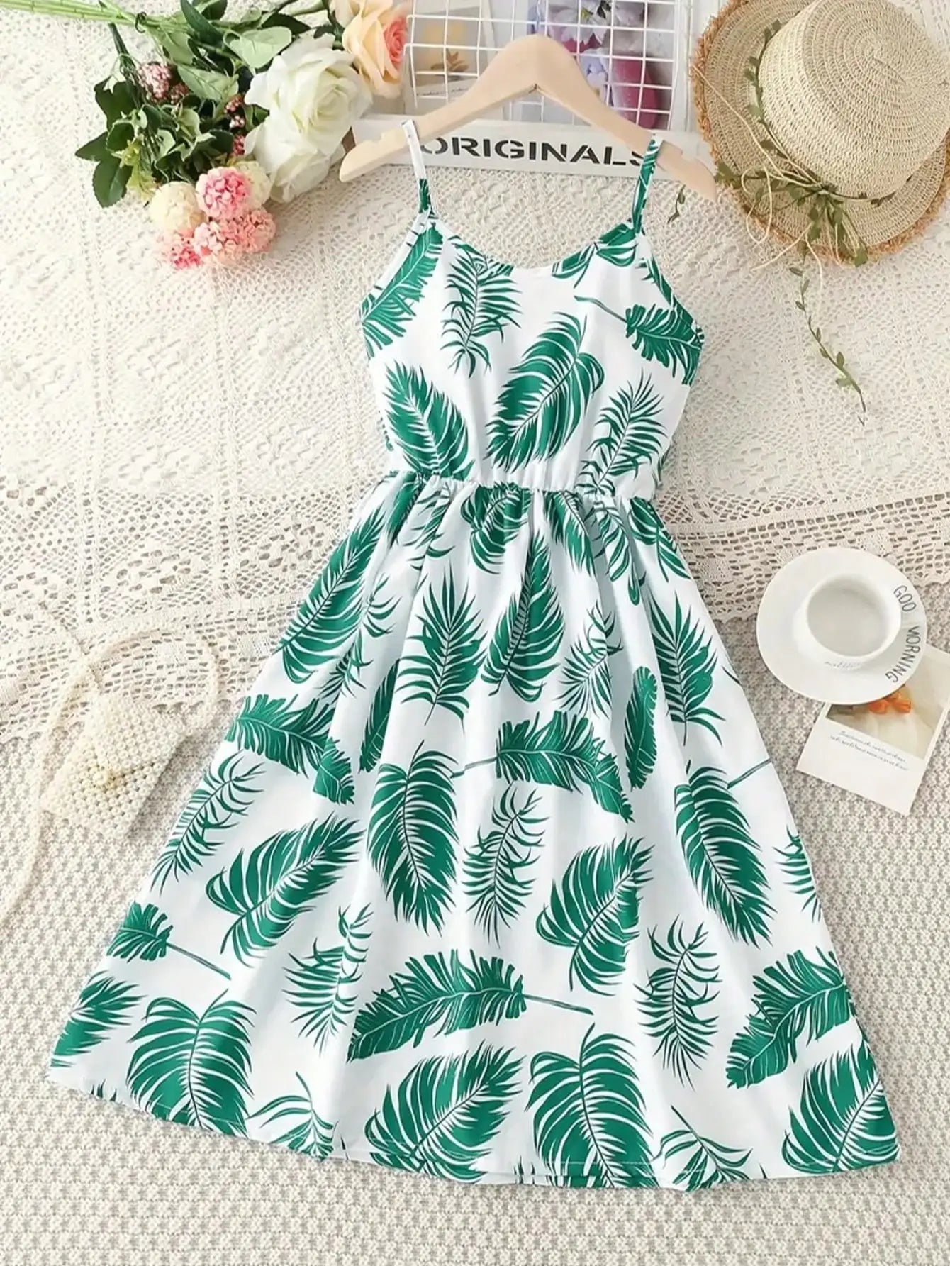Girls Leaf Print Sleeveless Jumpsuit Casual Summer Beach Outfit