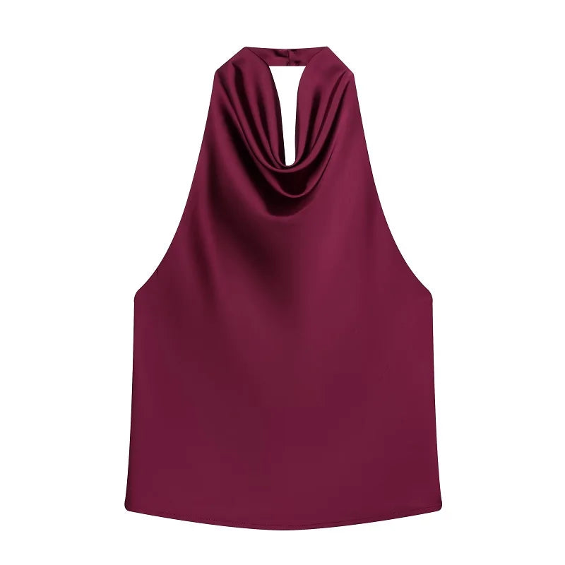 Women Satin Halter Backless Summer Camisole Top Sexy Club Night Outwear