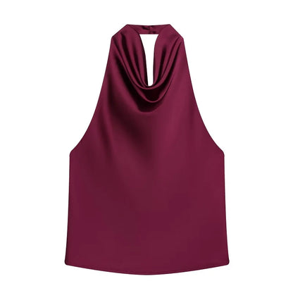 Women Satin Halter Backless Summer Camisole Top Sexy Club Night Outwear